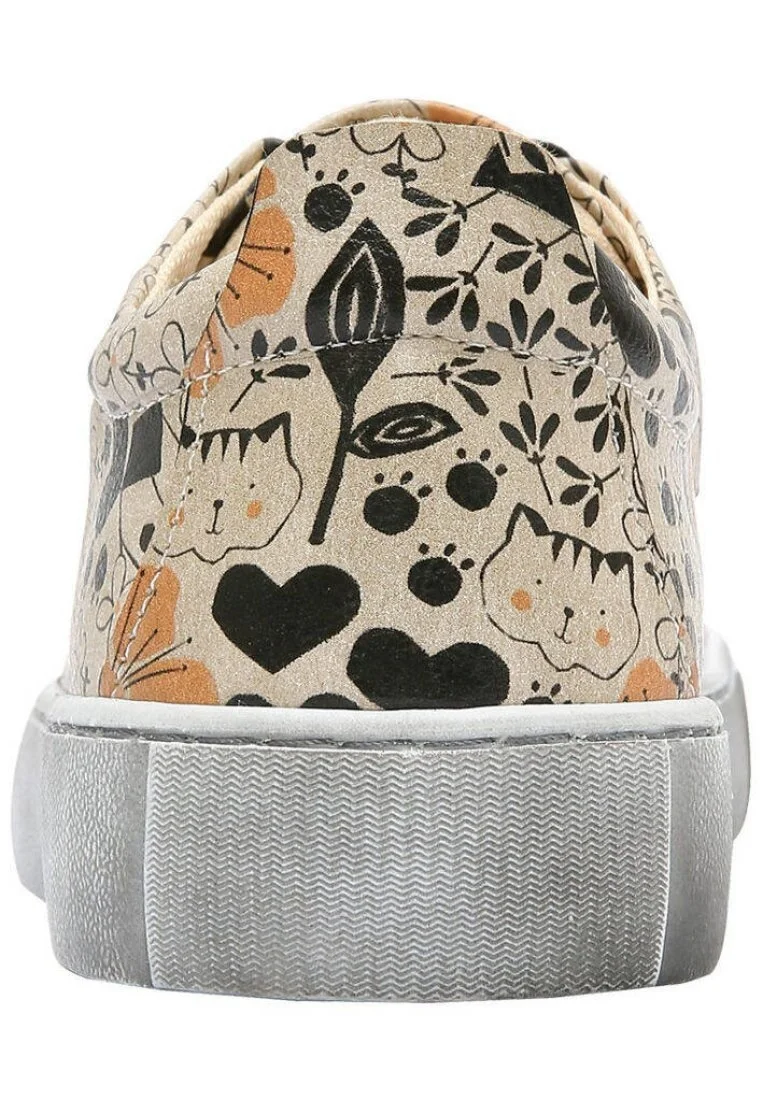 Femme Cuir Vegan Beige Baskets - Go Home Motif