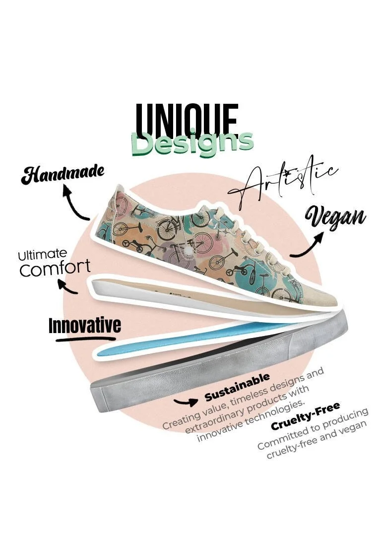 Femme Cuir Vegan Beige Baskets - Your Ride Your Bike Motif
