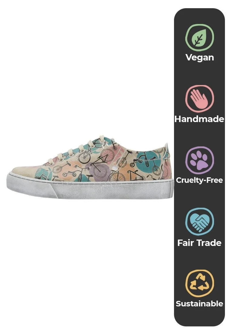 Femme Cuir Vegan Beige Baskets - Your Ride Your Bike Motif