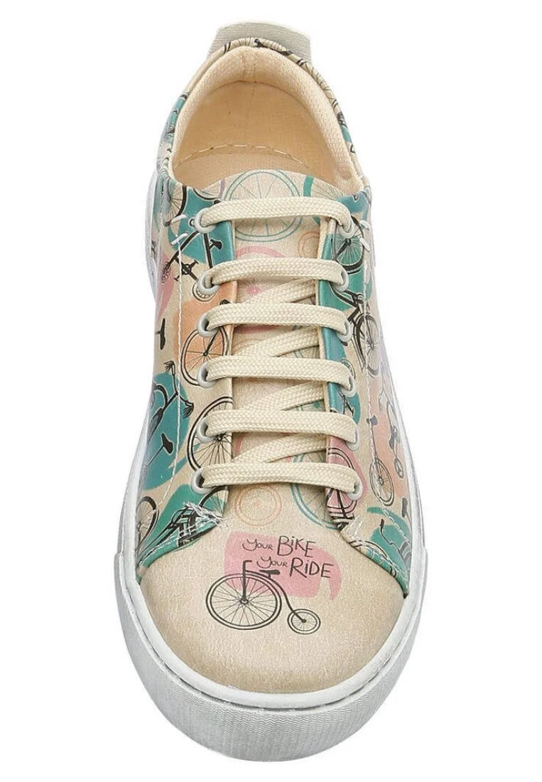 Femme Cuir Vegan Beige Baskets - Your Ride Your Bike Motif