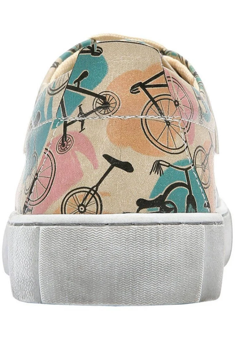 Femme Cuir Vegan Beige Baskets - Your Ride Your Bike Motif