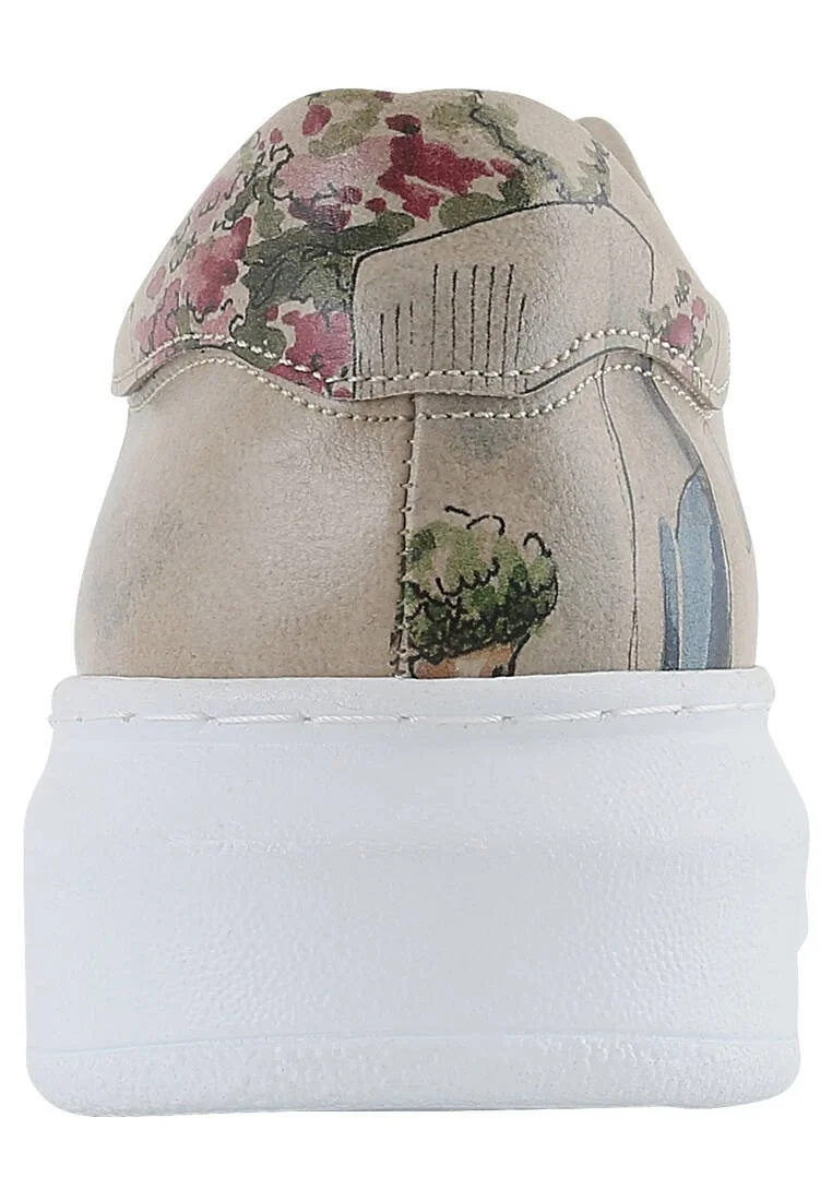 Femme Cuir Vegan Beige Baskets - Paperflower Motif