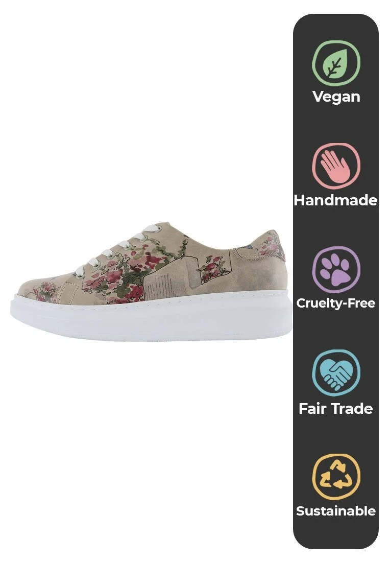 Femme Cuir Vegan Beige Baskets - Paperflower Motif
