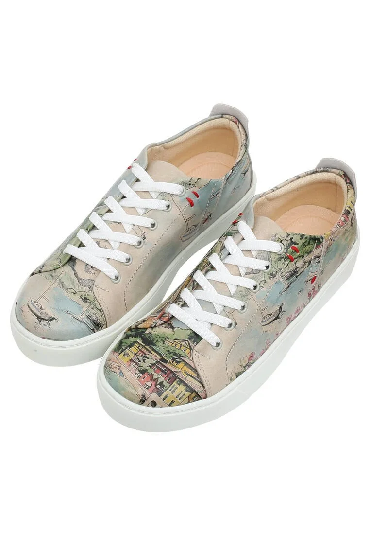 Dogo - Femme Cuir Vegan Beige Baskets - Lago di Como Motif (1)