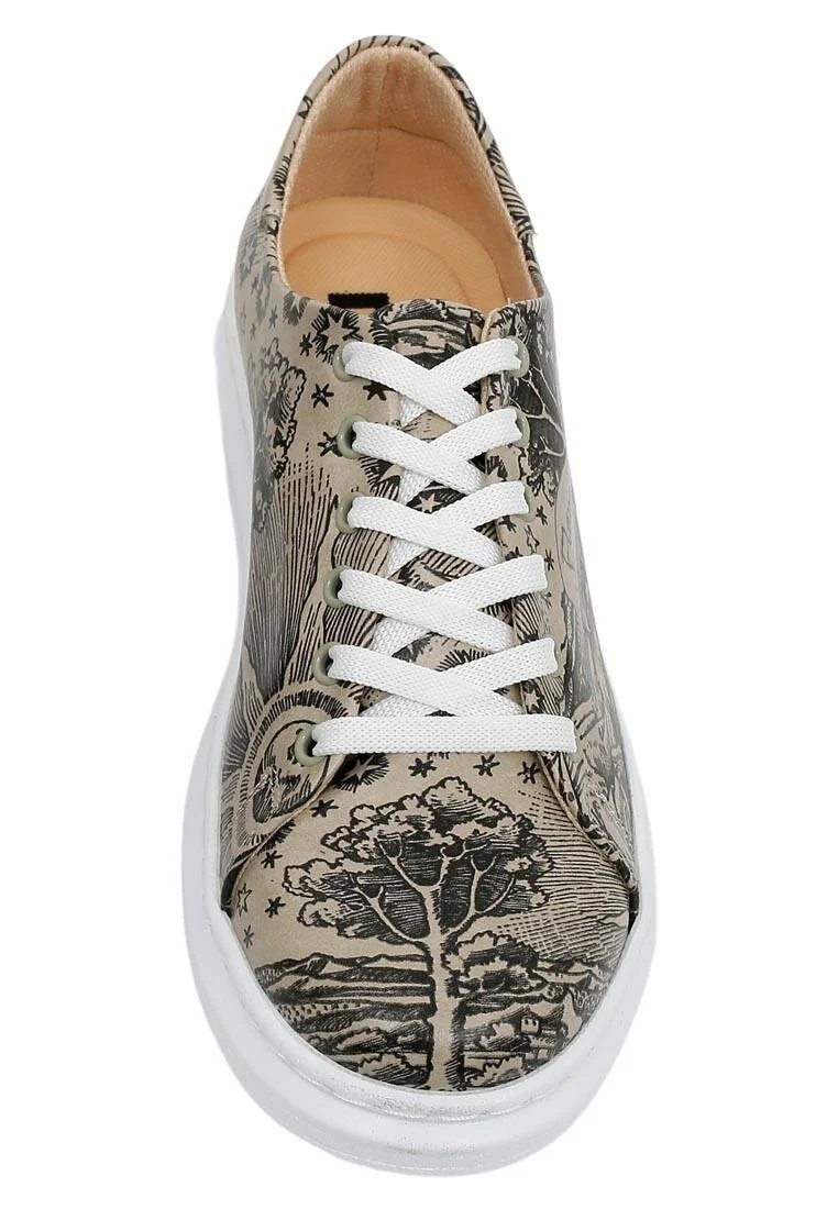 Femme Cuir Vegan Beige Baskets - Flammarion Motif