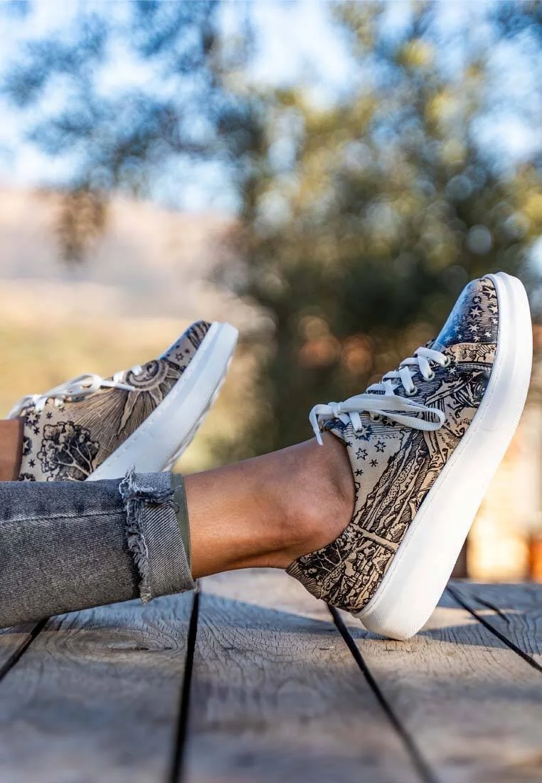 Femme Cuir Vegan Beige Baskets - Flammarion Motif