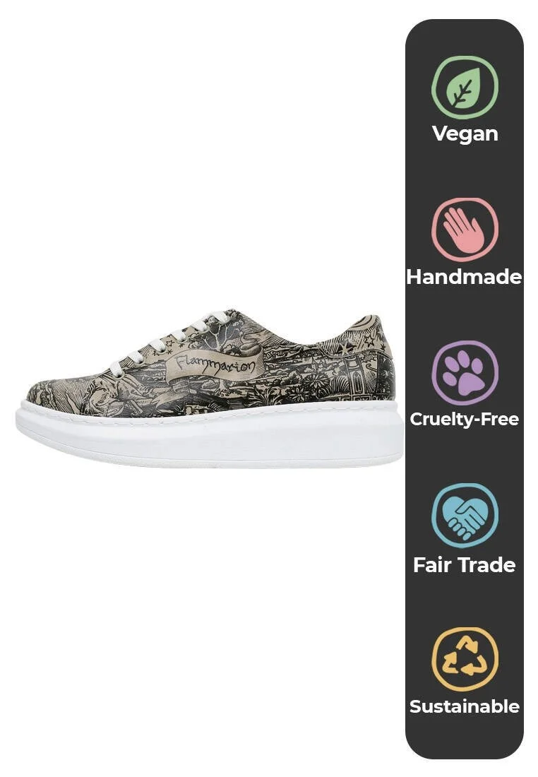 Femme Cuir Vegan Beige Baskets - Flammarion Motif