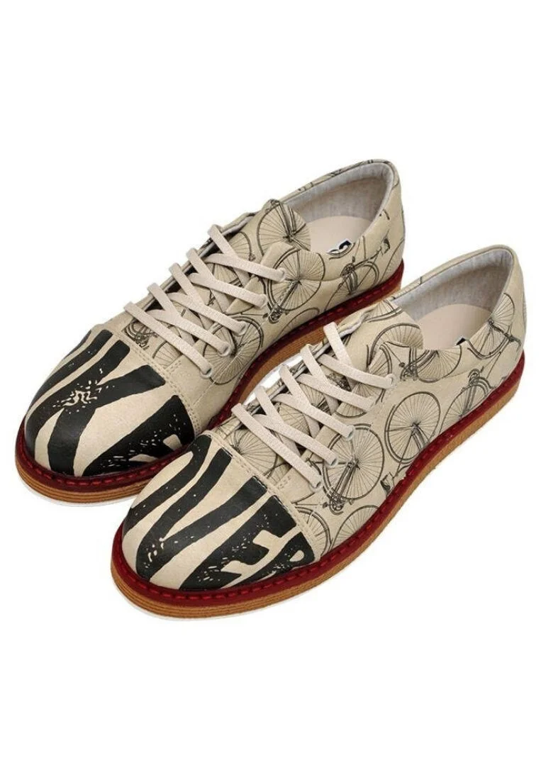Femme Cuir Vegan Beige Baskets - Bike Lover Motif