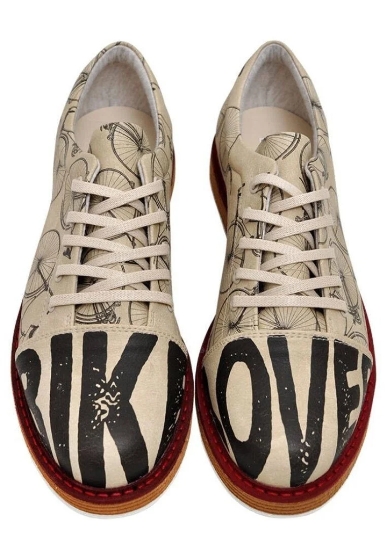 Femme Cuir Vegan Beige Baskets - Bike Lover Motif