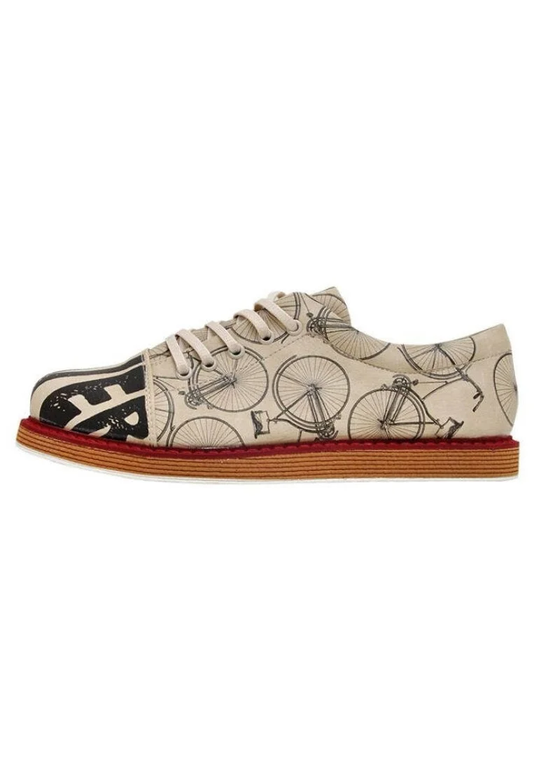 Femme Cuir Vegan Beige Baskets - Bike Lover Motif