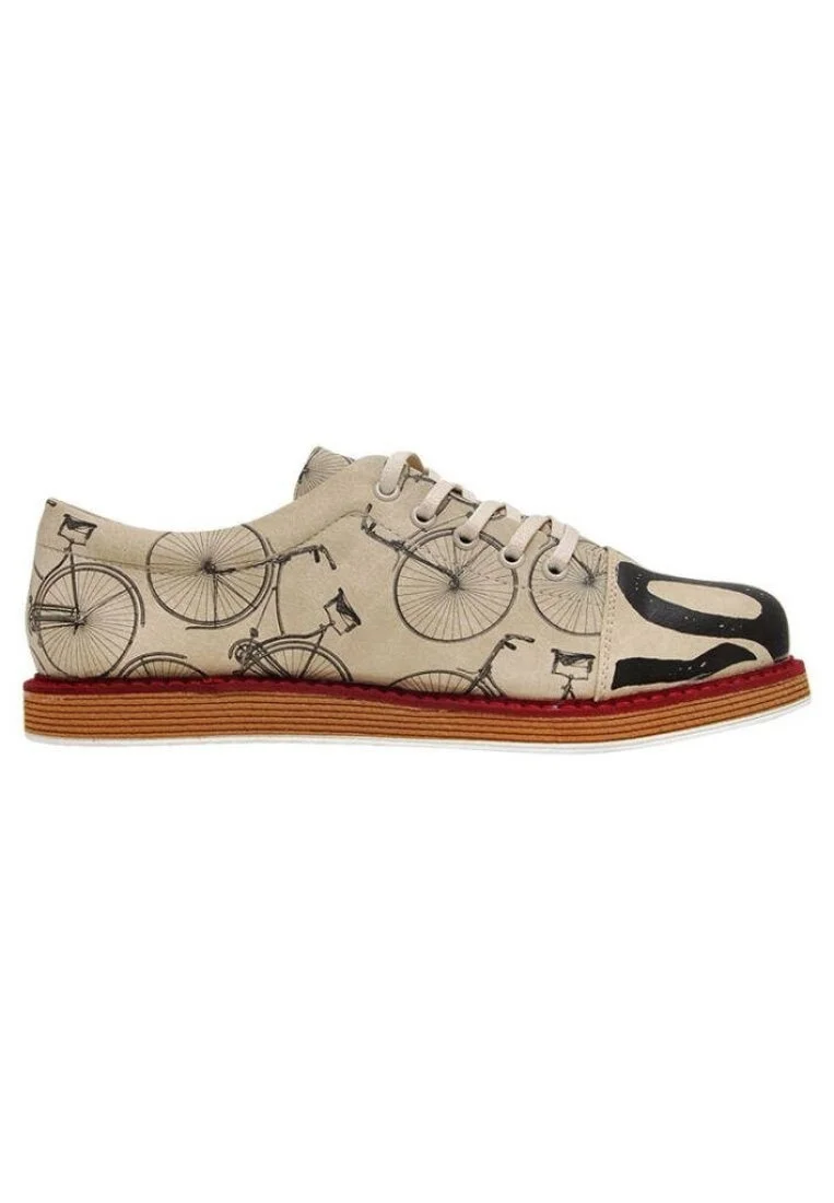 Femme Cuir Vegan Beige Baskets - Bike Lover Motif