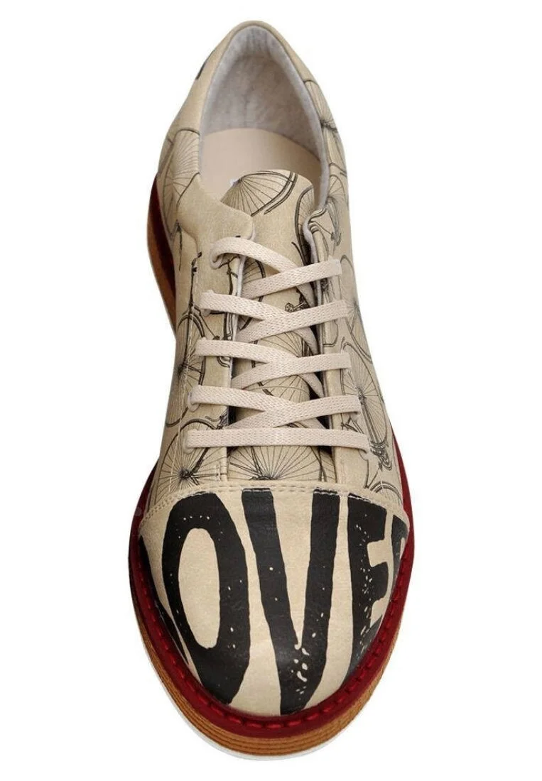 Femme Cuir Vegan Beige Baskets - Bike Lover Motif
