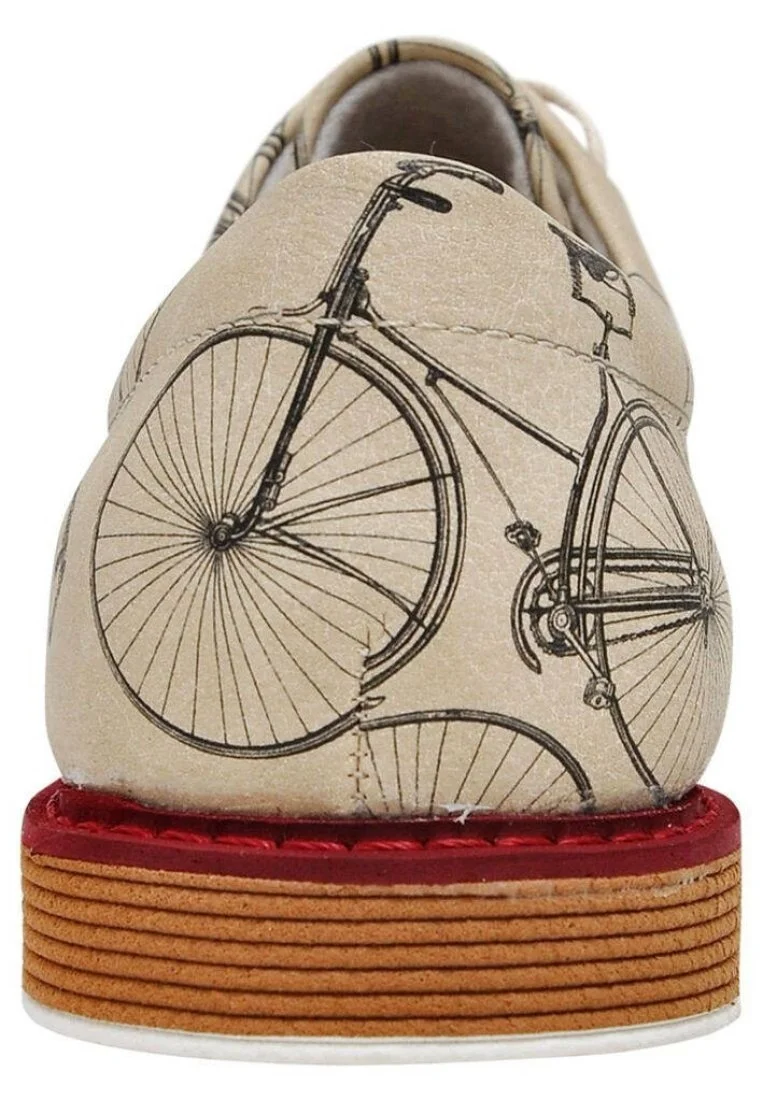 Femme Cuir Vegan Beige Baskets - Bike Lover Motif