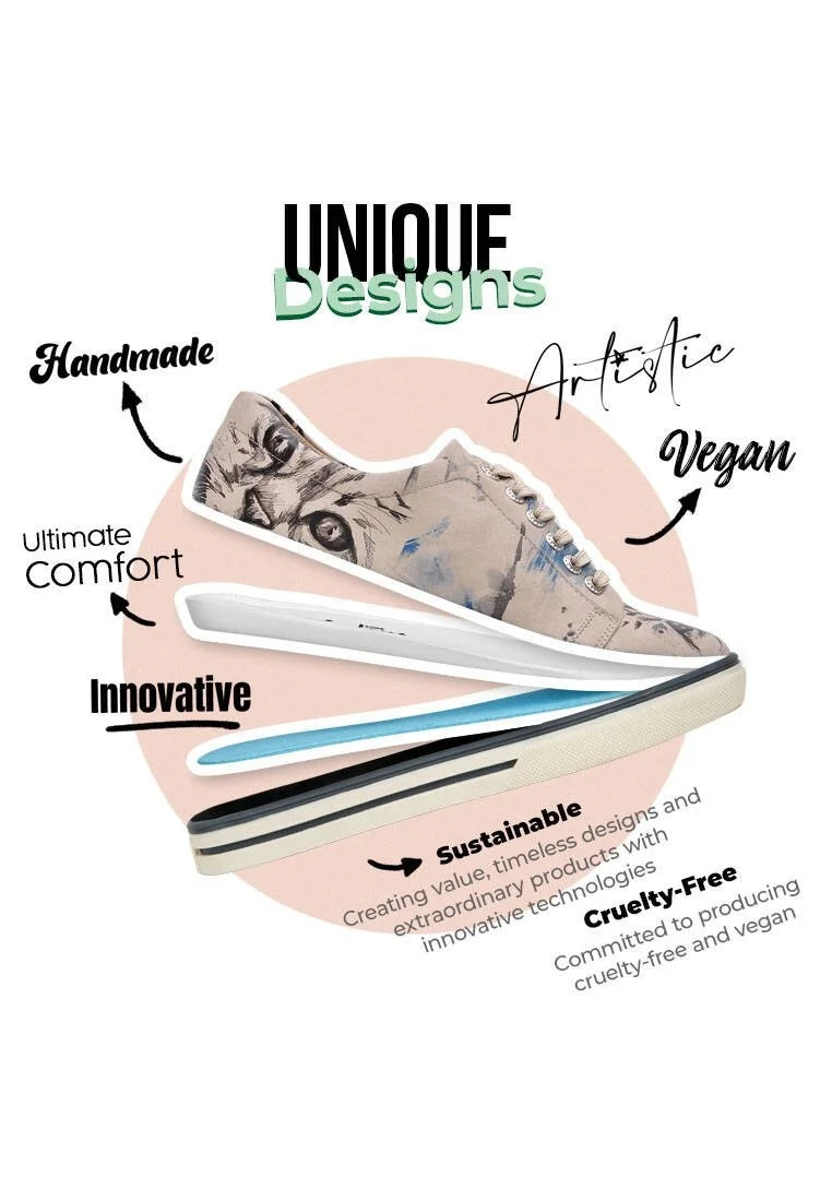 Femme Cuir Vegan Beige Baskets - Deepness Motif