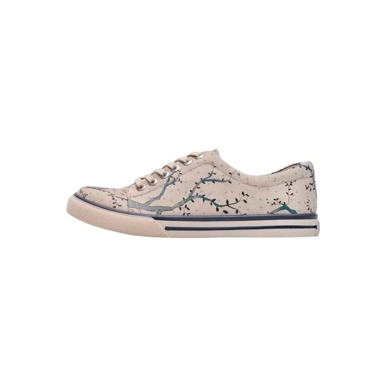 Femme Cuir Vegan Beige Baskets - Owl Motif