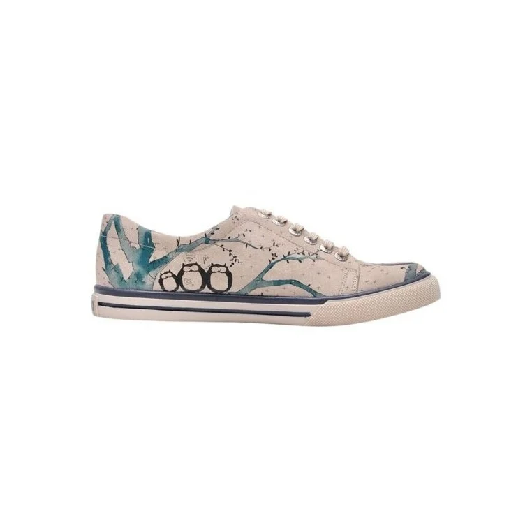 Femme Cuir Vegan Beige Baskets - Owl Motif