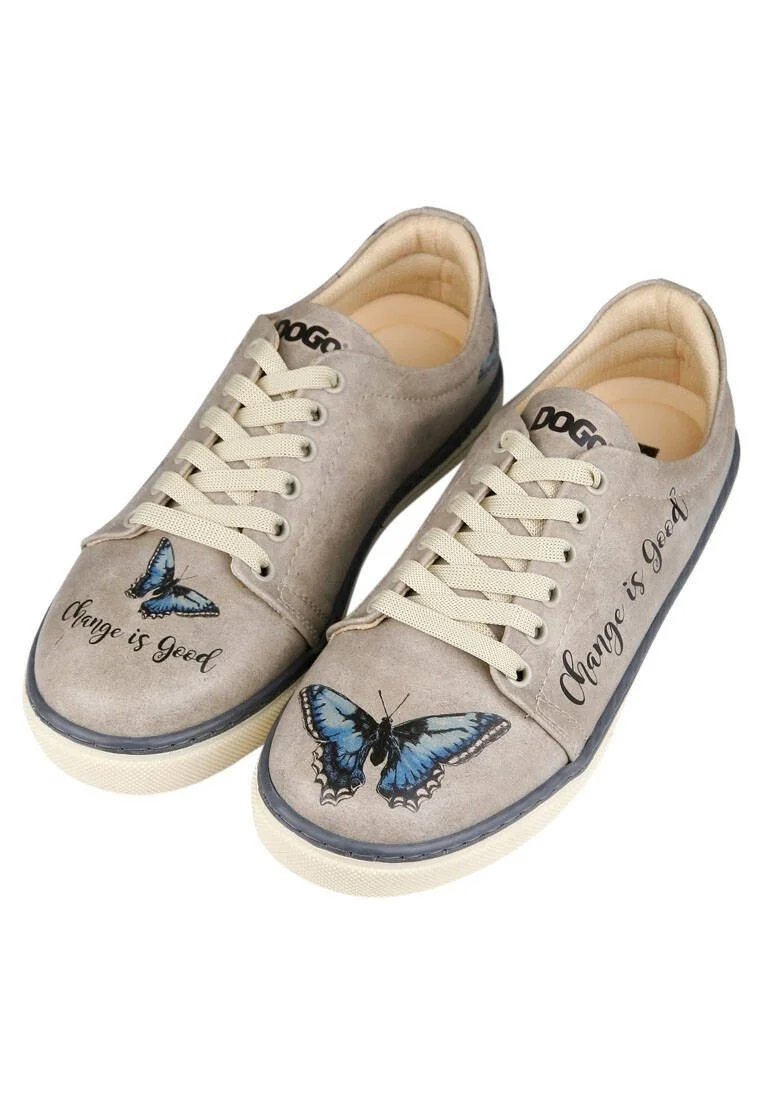 Femme Cuir Vegan Beige Baskets - Change is Good Motif