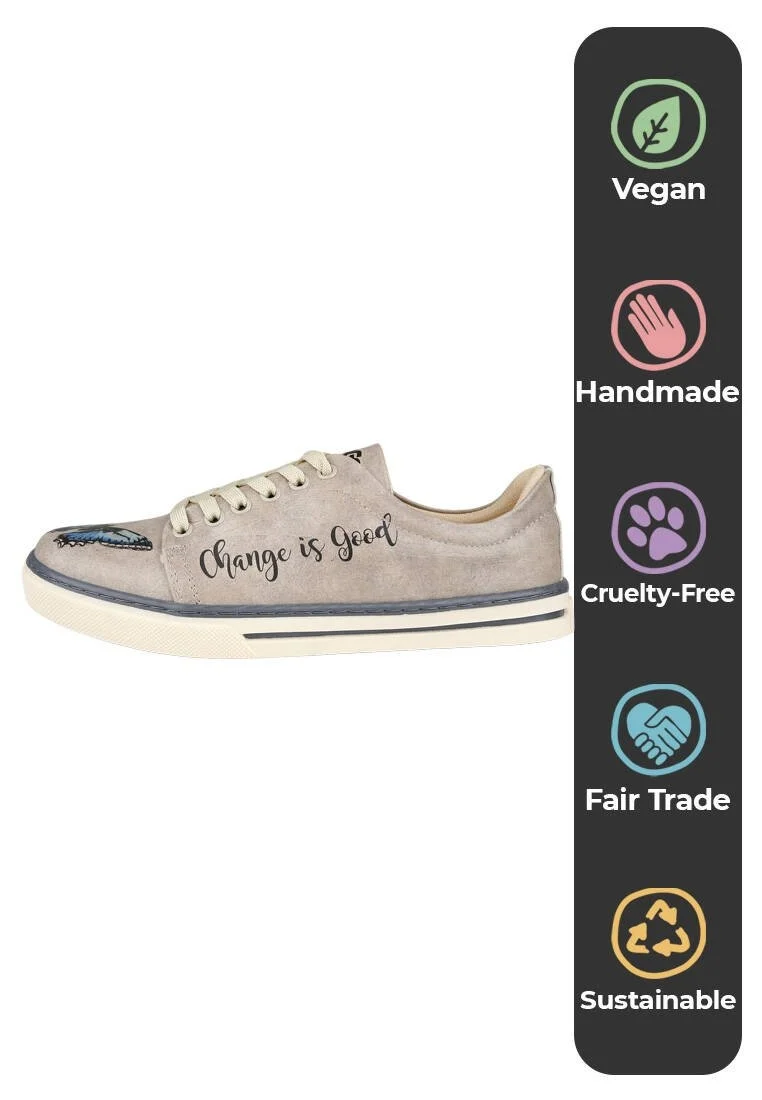 Femme Cuir Vegan Beige Baskets - Change is Good Motif