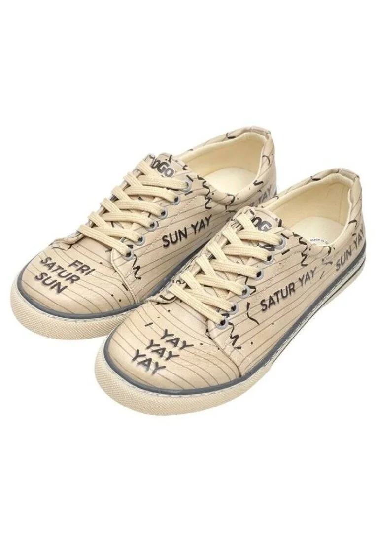 Femme Cuir Vegan Beige Baskets - Yay Motif