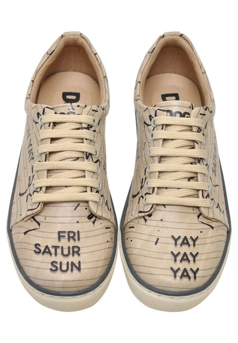 Femme Cuir Vegan Beige Baskets - Yay Motif