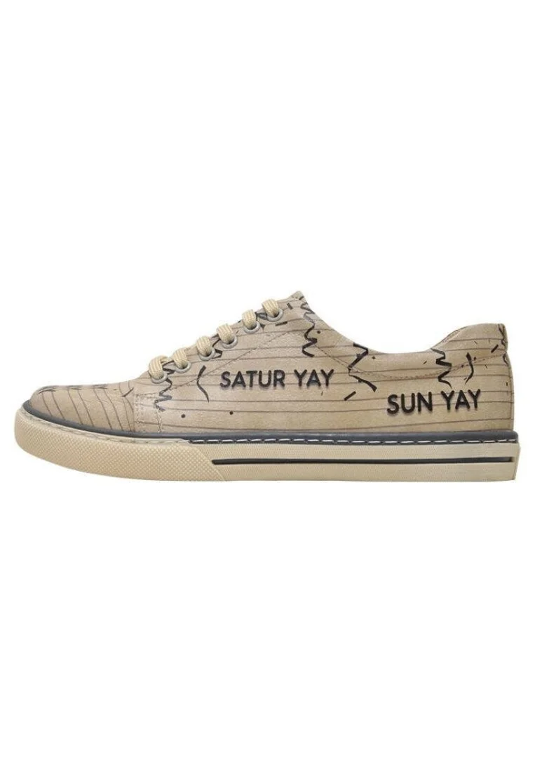 Femme Cuir Vegan Beige Baskets - Yay Motif