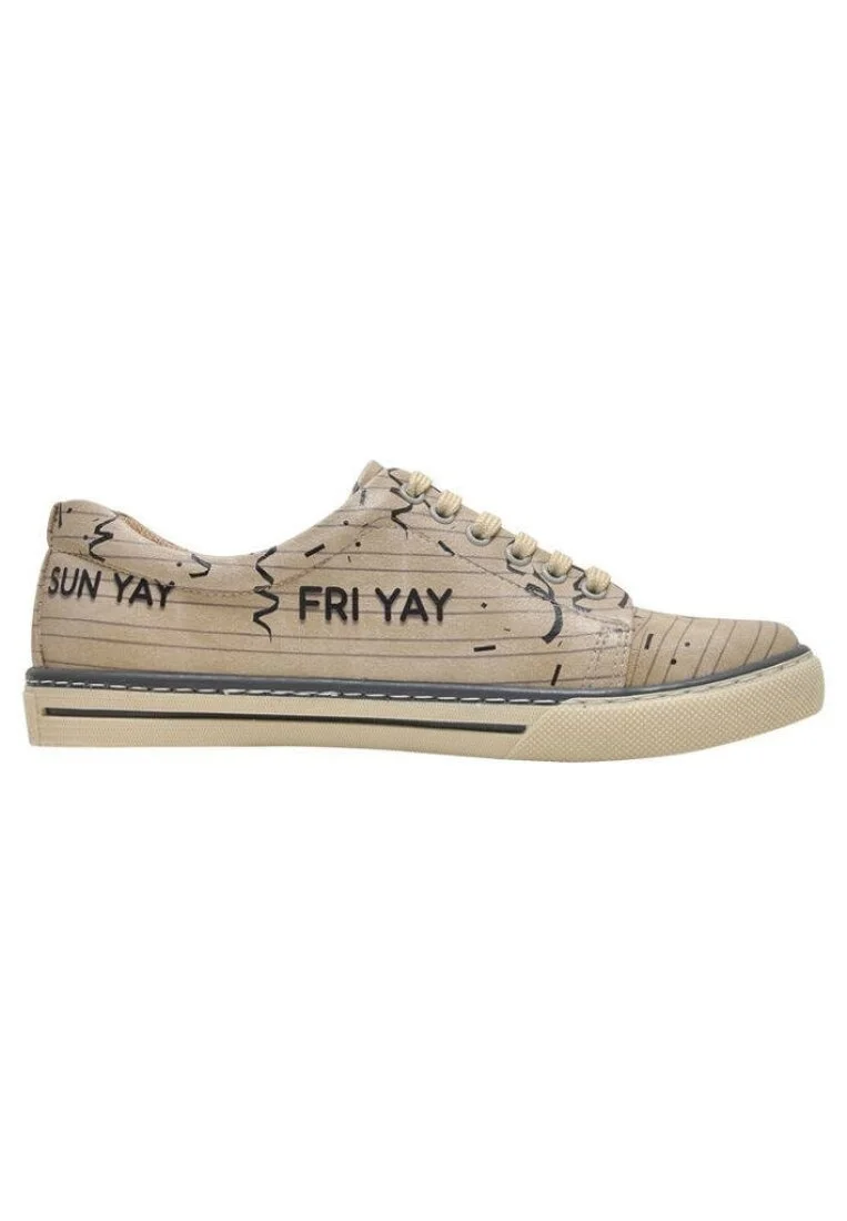 Femme Cuir Vegan Beige Baskets - Yay Motif