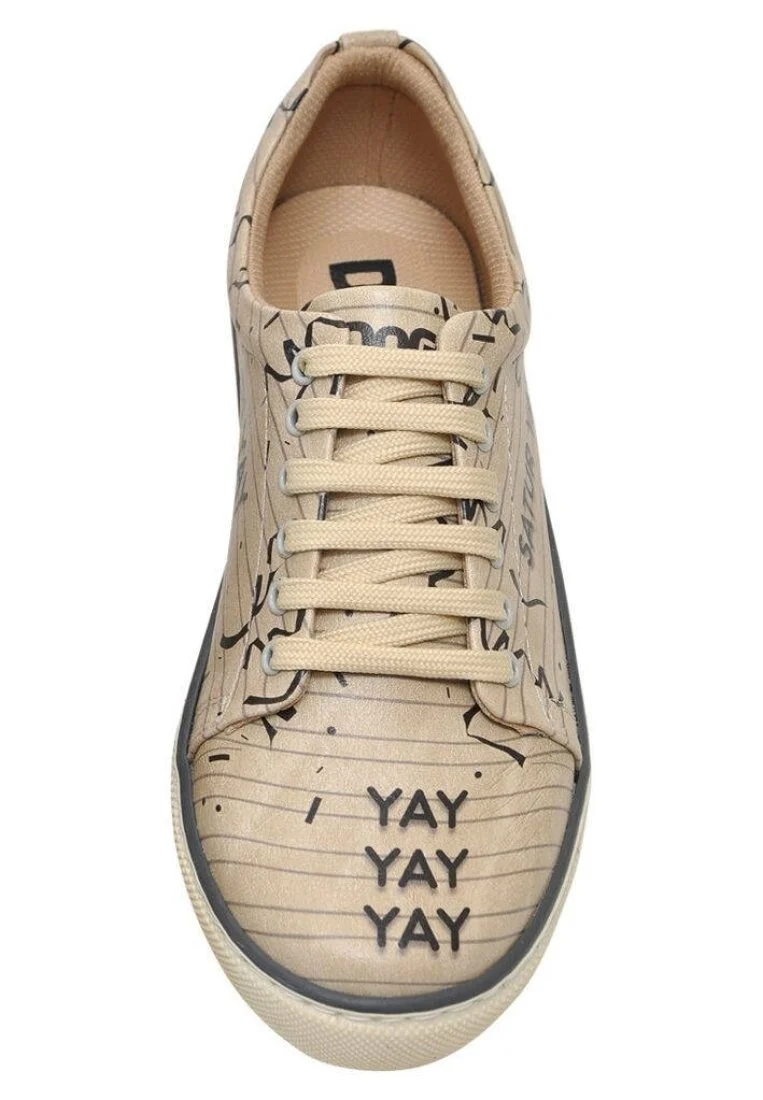 Femme Cuir Vegan Beige Baskets - Yay Motif