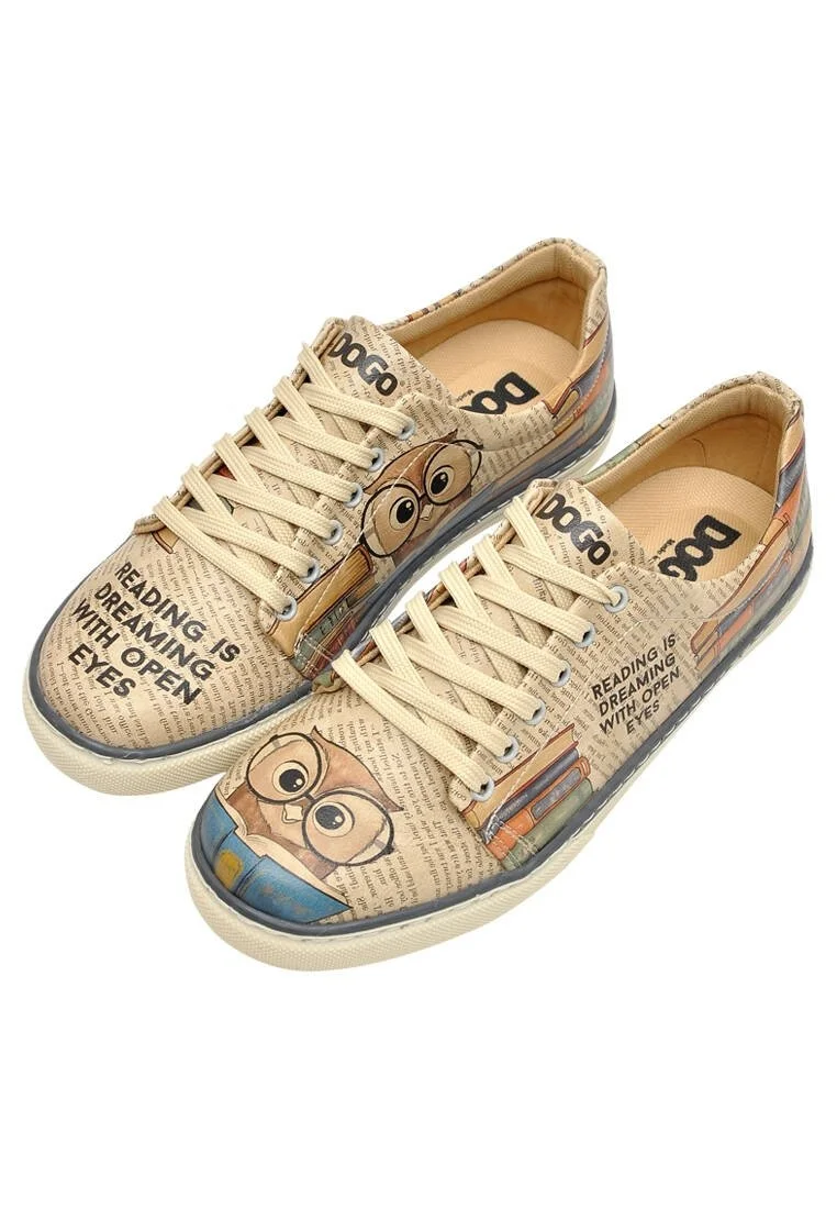 Femme Cuir Vegan Beige Baskets - The wise owl Motif