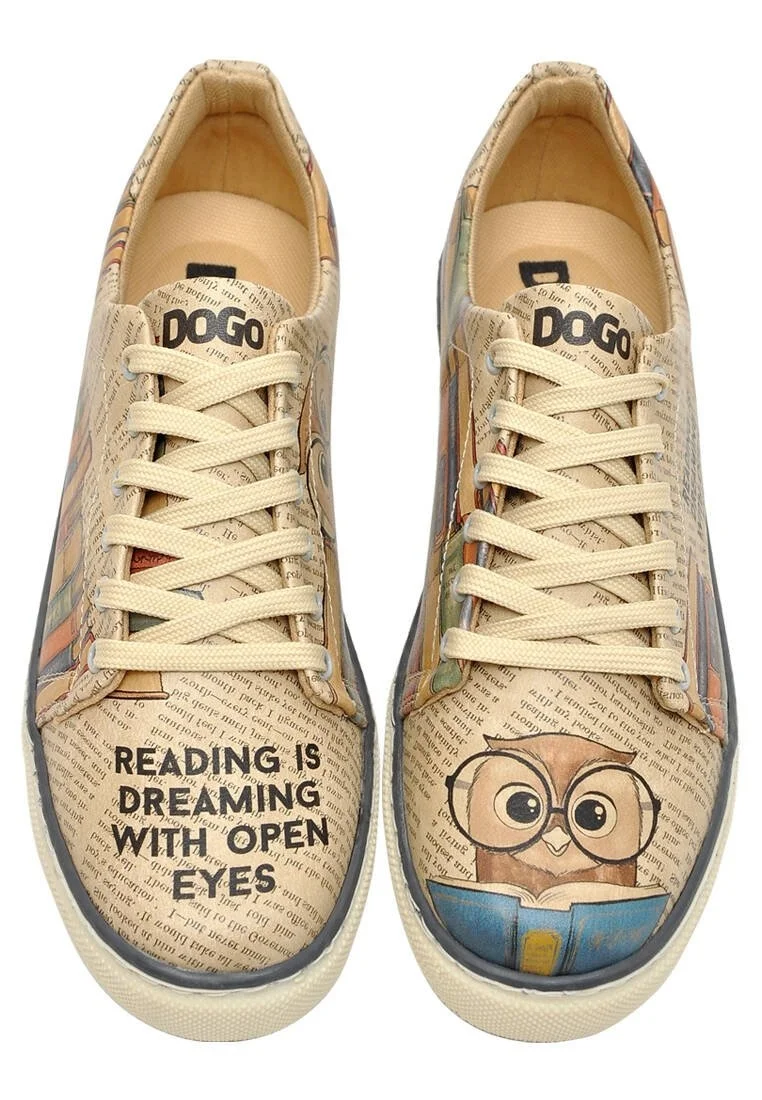 Femme Cuir Vegan Beige Baskets - The wise owl Motif