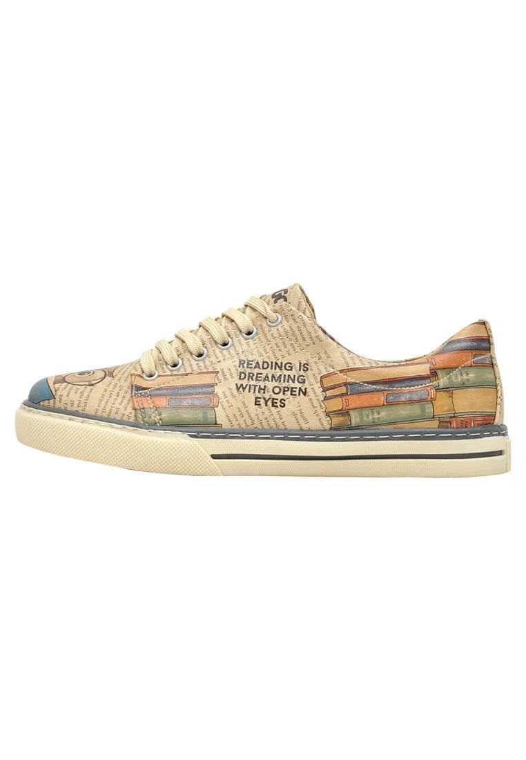 Femme Cuir Vegan Beige Baskets - The wise owl Motif