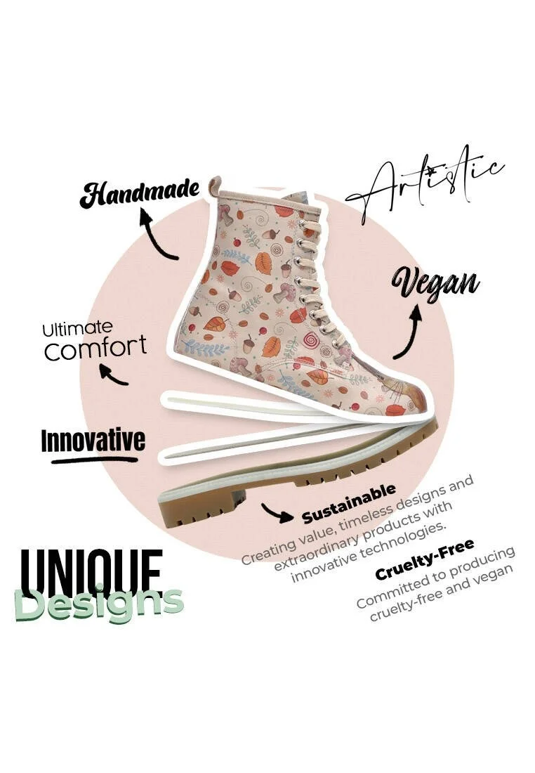 Femme Cuir Vegan Beige Bottes Longues - Squirrel Motif