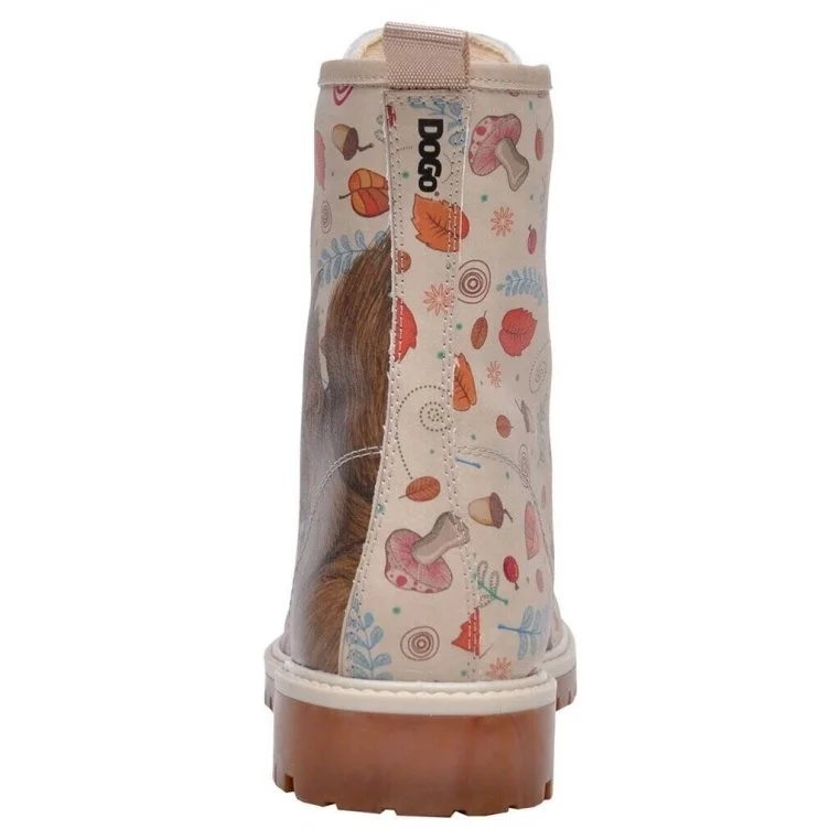 Femme Cuir Vegan Beige Bottes Longues - Squirrel Motif