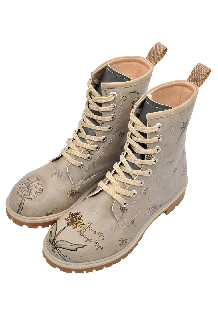 Femme Cuir Vegan Beige Bottes Longues - There Is Always Hope Motif
