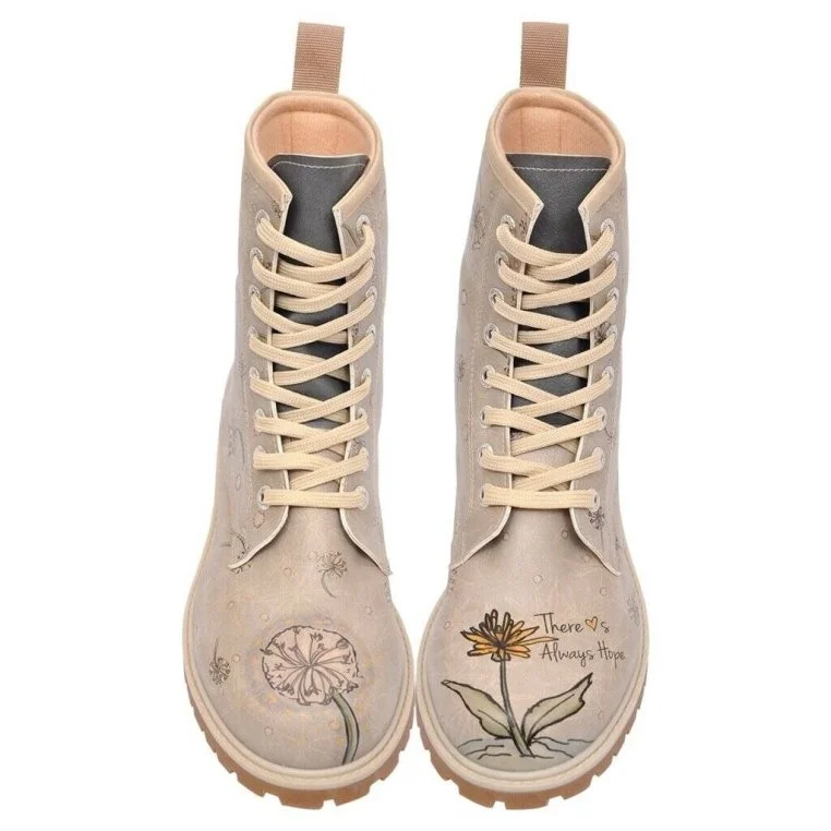 Femme Cuir Vegan Beige Bottes Longues - There Is Always Hope Motif
