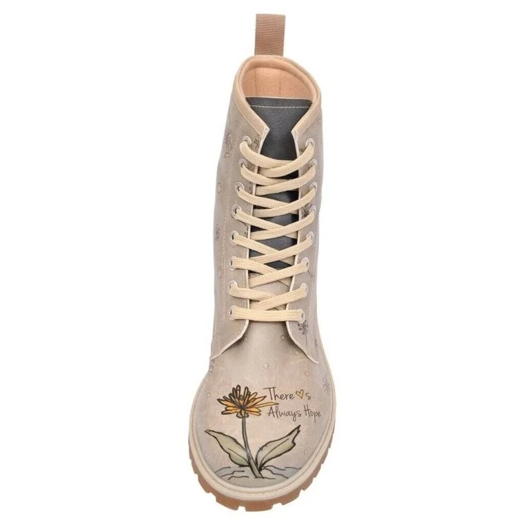 Femme Cuir Vegan Beige Bottes Longues - There Is Always Hope Motif
