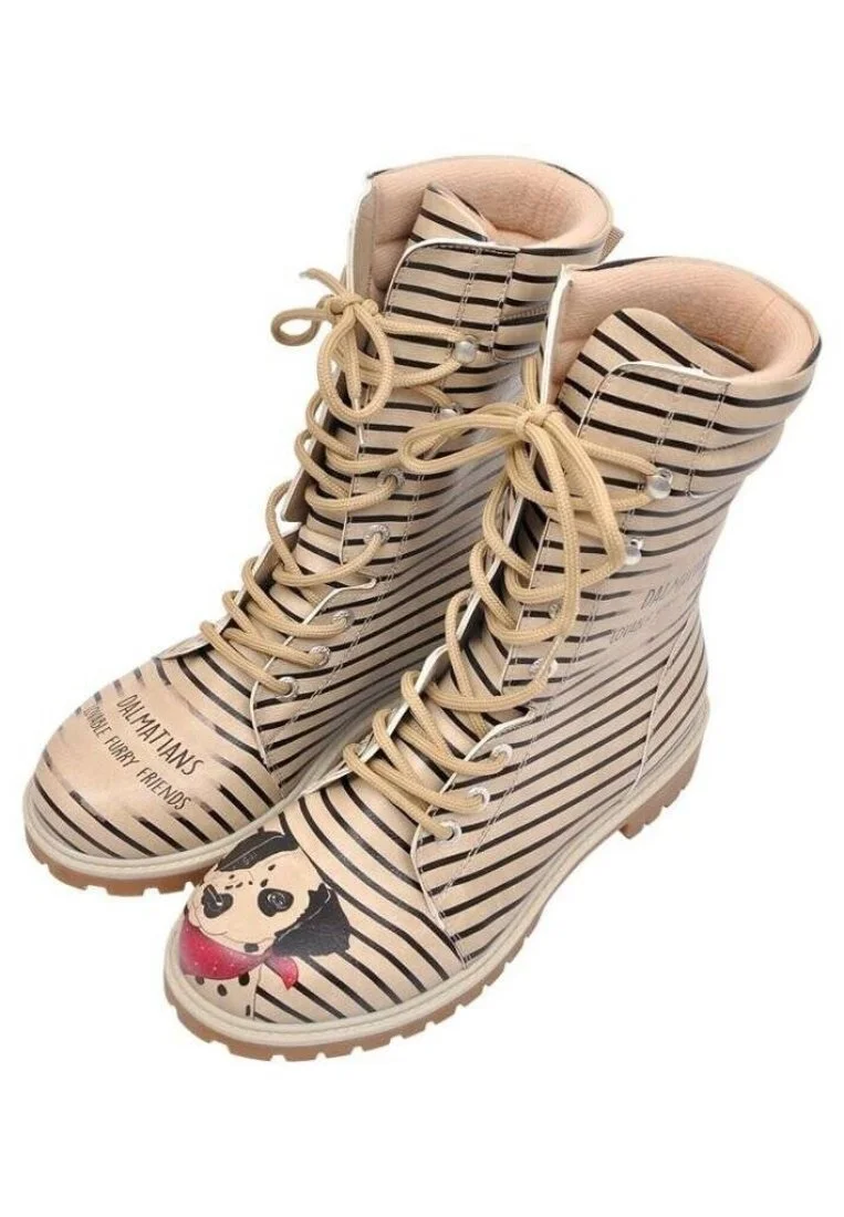 Femme Cuir Vegan Beige Bottes Longues - Dalmatian Motif