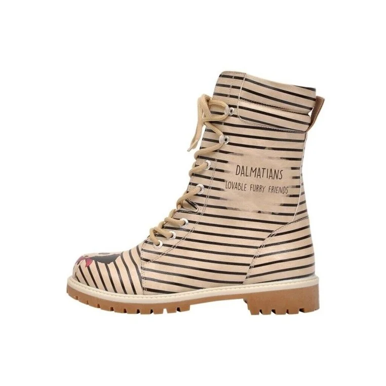 Femme Cuir Vegan Beige Bottes Longues - Dalmatian Motif