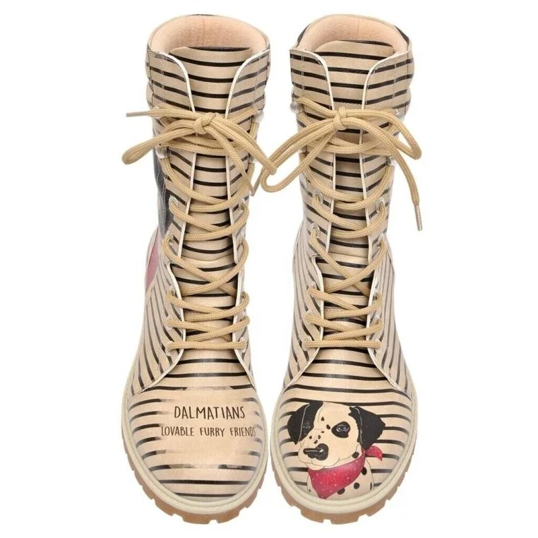 Femme Cuir Vegan Beige Bottes Longues - Dalmatian Motif