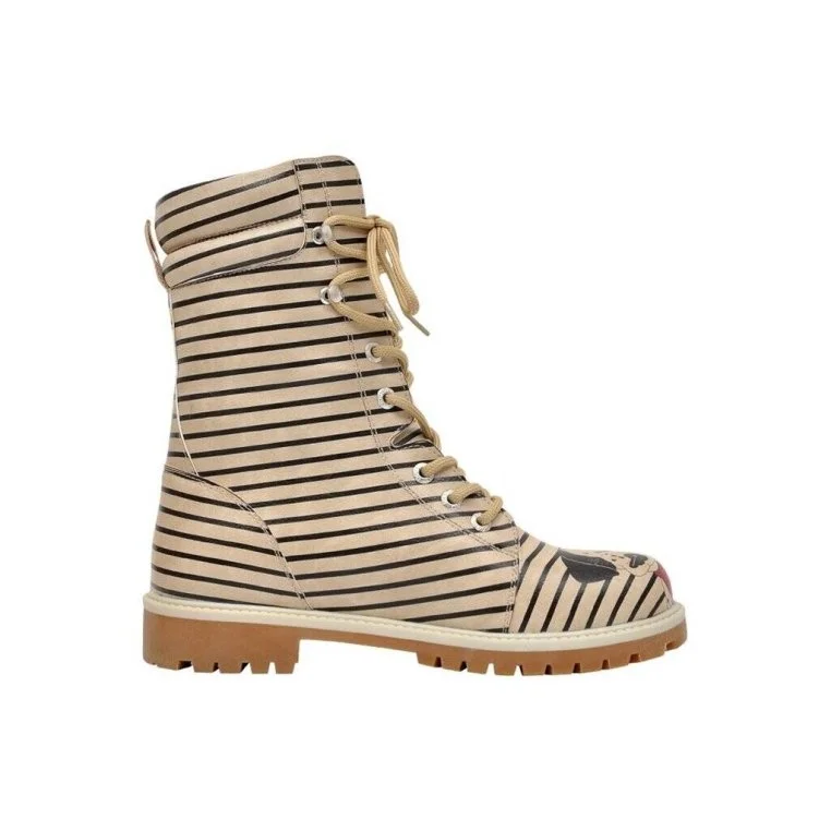 Femme Cuir Vegan Beige Bottes Longues - Dalmatian Motif