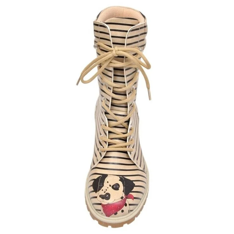 Femme Cuir Vegan Beige Bottes Longues - Dalmatian Motif