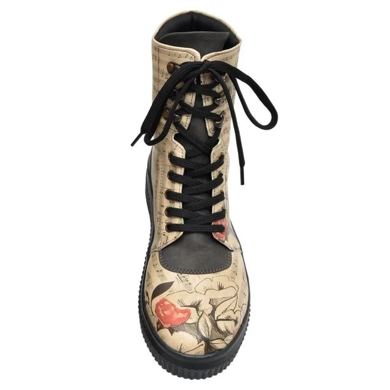 Femme Cuir Vegan Beige Bottes Longues - Music on World off Motif