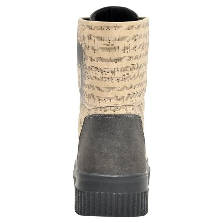 Femme Cuir Vegan Beige Bottes Longues - Music on World off Motif