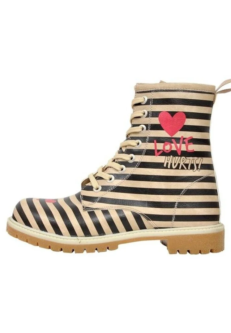 Femme Cuir Vegan Beige Bottes Longues - Love Hurts Motif