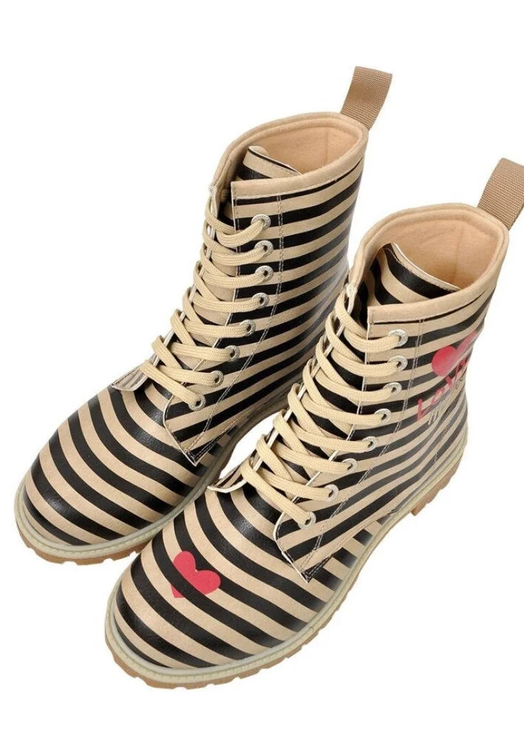 Femme Cuir Vegan Beige Bottes Longues - Love Hurts Motif