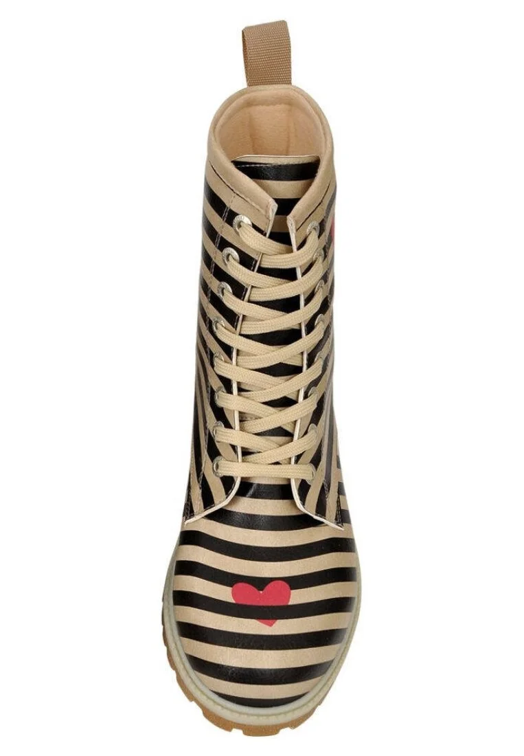 Femme Cuir Vegan Beige Bottes Longues - Love Hurts Motif