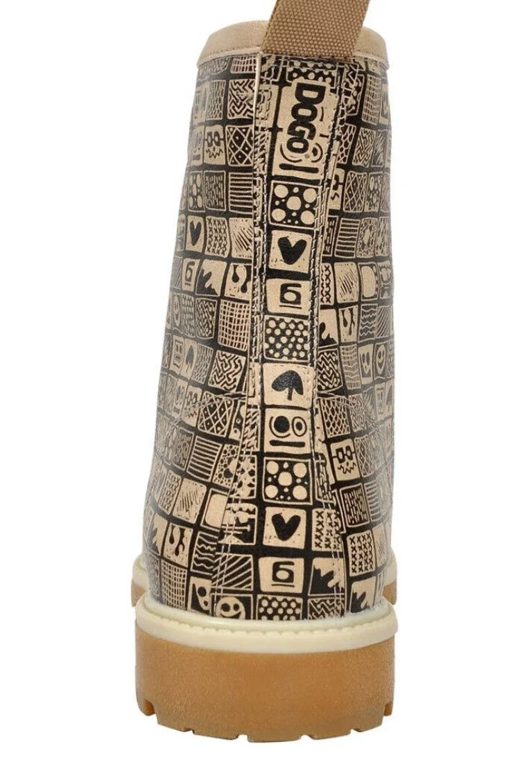 Femme Cuir Vegan Beige Bottes Longues - Squares Motif