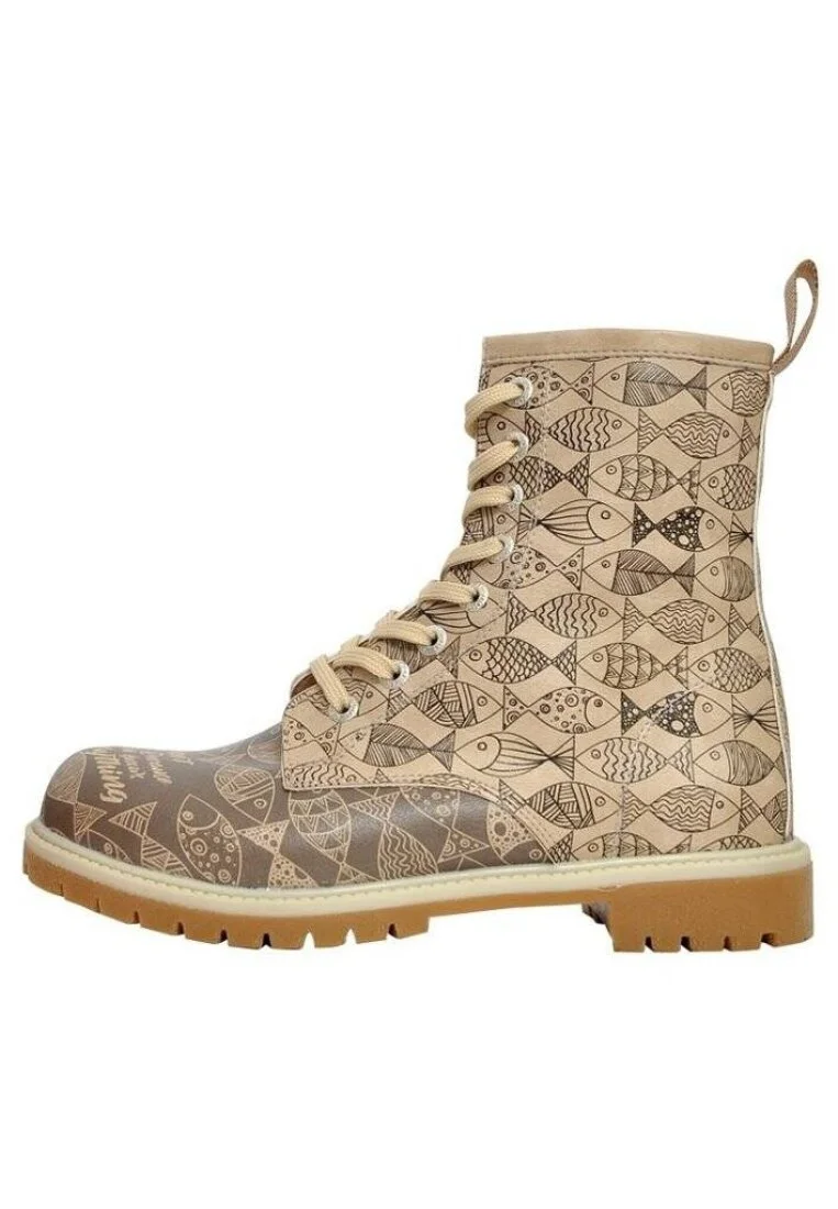 Femme Cuir Vegan Beige Bottes Longues - Fish Knows Motif