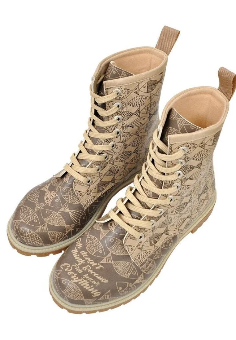 Femme Cuir Vegan Beige Bottes Longues - Fish Knows Motif
