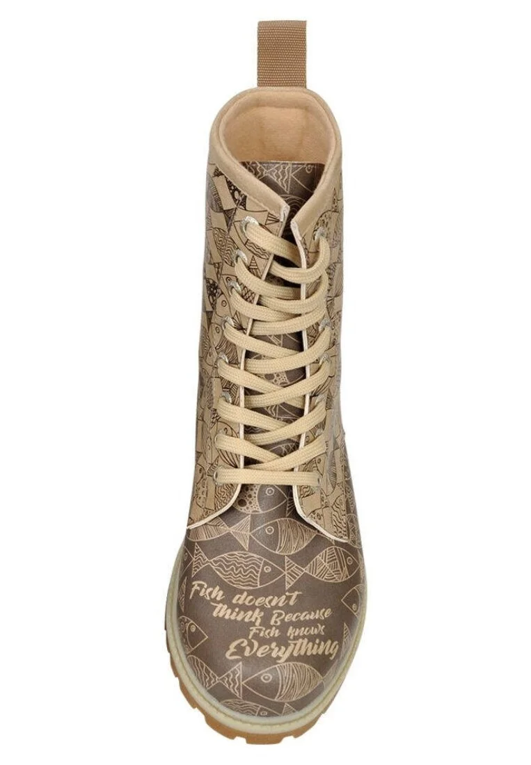 Femme Cuir Vegan Beige Bottes Longues - Fish Knows Motif