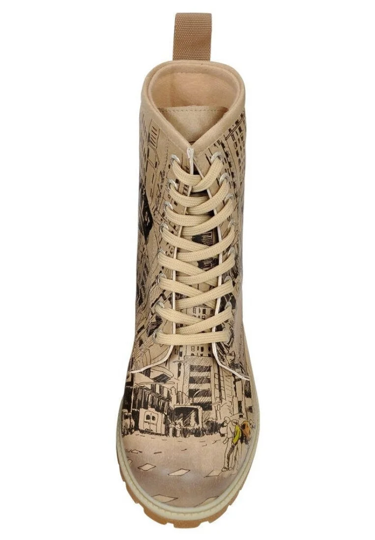 Femme Cuir Vegan Beige Bottes Longues - One way only Motif